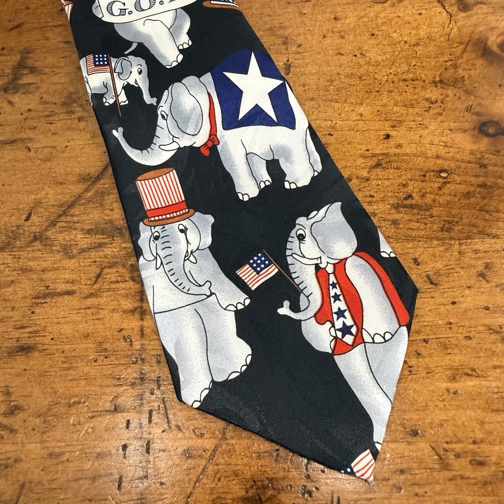 Fratello Tie Mens One Size Blue GOP Elephant American Flag Patriotic USA